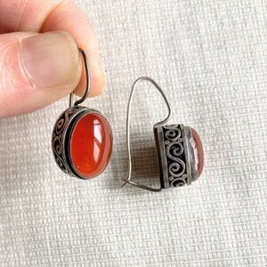 Vintage Sterling Silver Oval Carnelian Stones Earrings